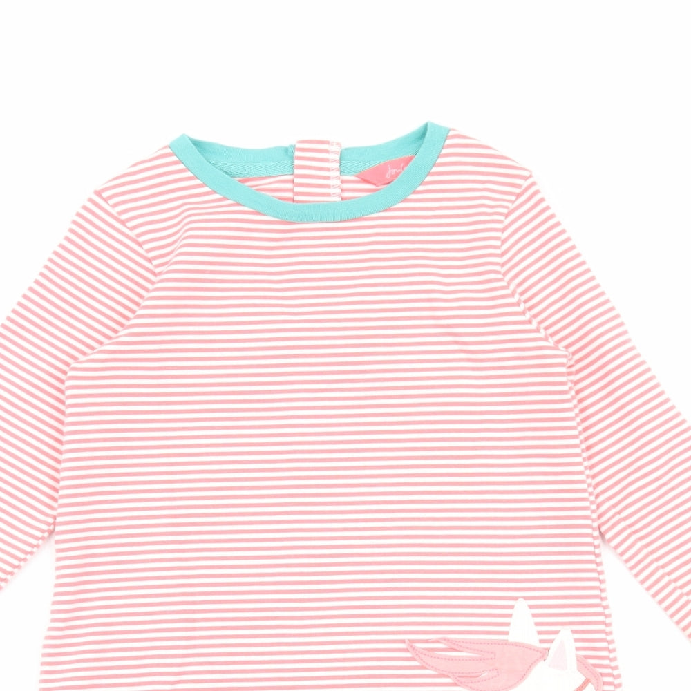 Joules Girls Pink Striped Cotton A-Line Size 7-8 Years Round Neck - Horse