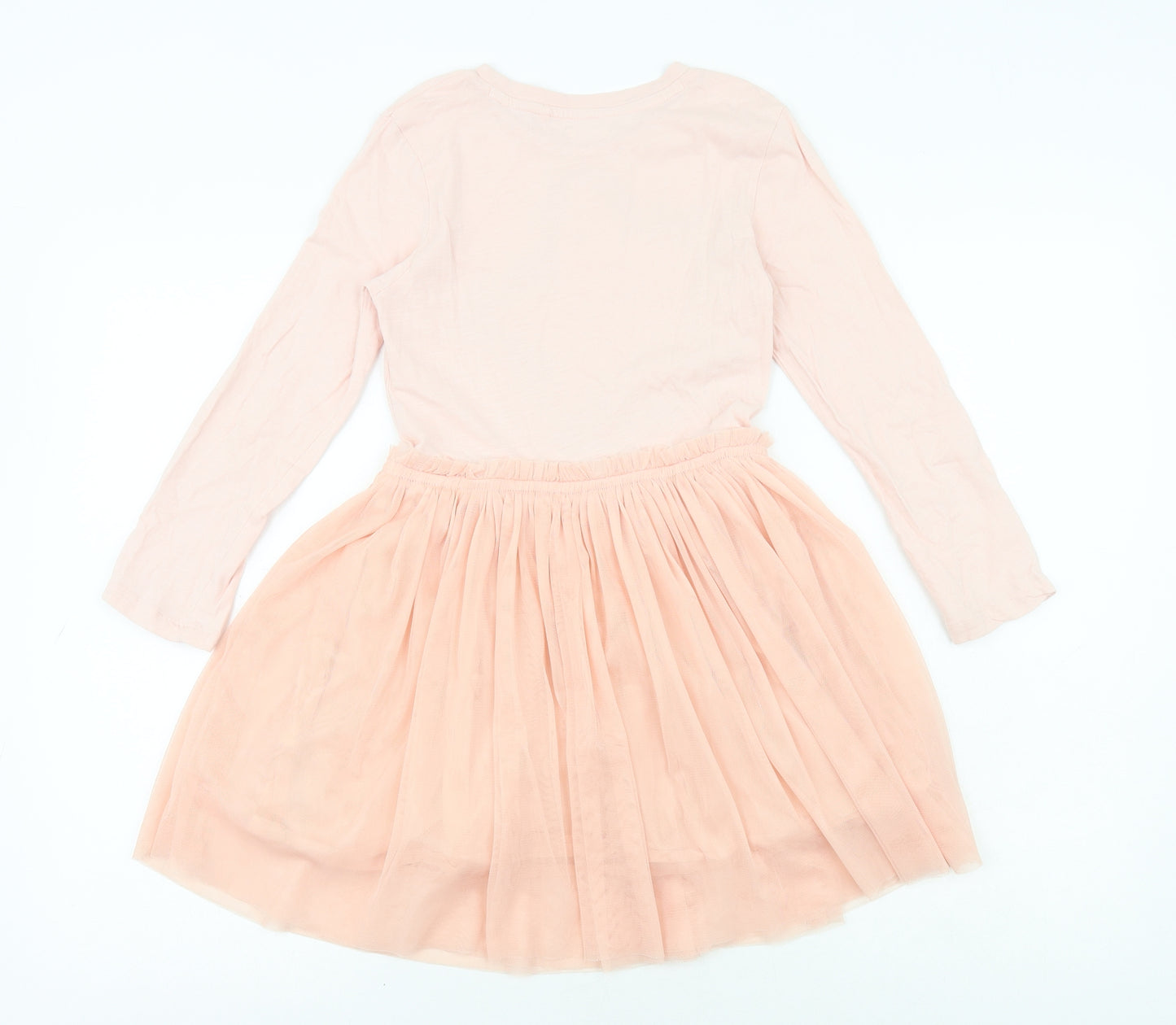 NEXT Girls Pink Cotton Skater Dress Size 8 Years Round Neck