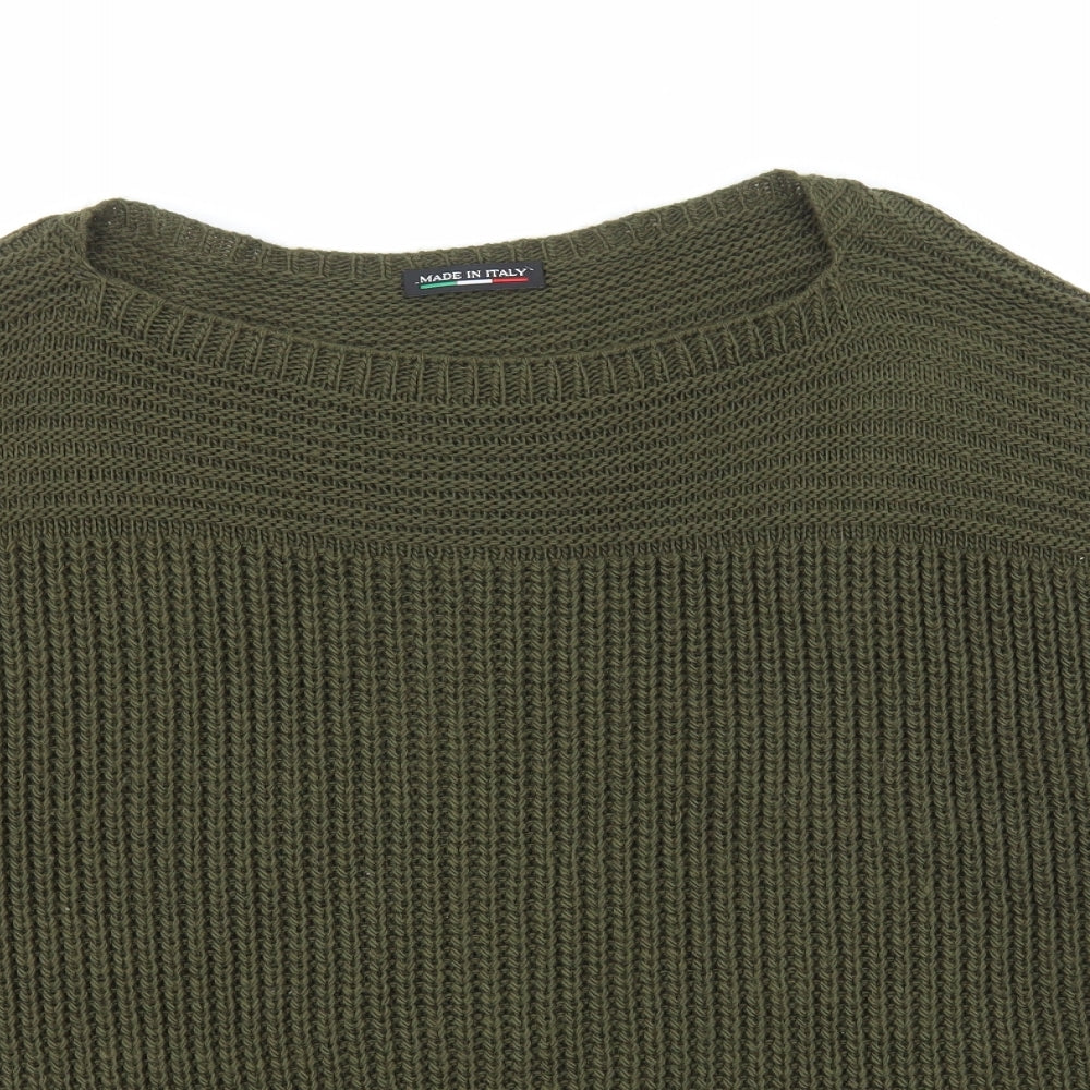Made in Italy Womens Green Boat Neck Acrylic Cape Jumper Size L