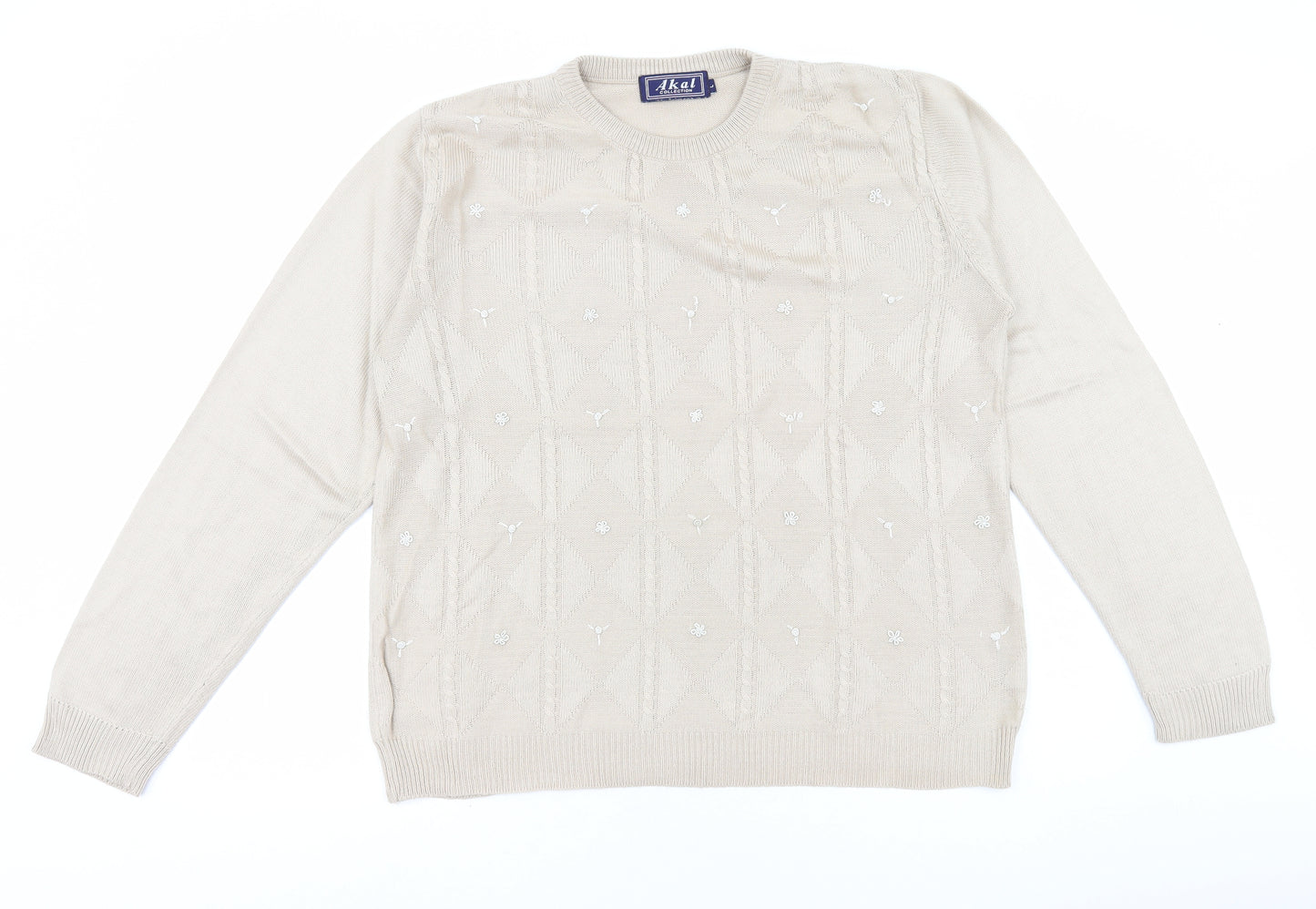 Akal Collection Womens Ivory Round Neck Acrylic Pullover Jumper Size L
