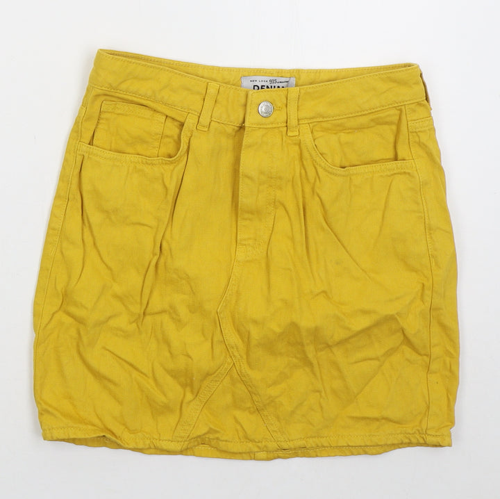 New Look Girls Yellow Cotton Mini Skirt Size 14 Years Regular Button