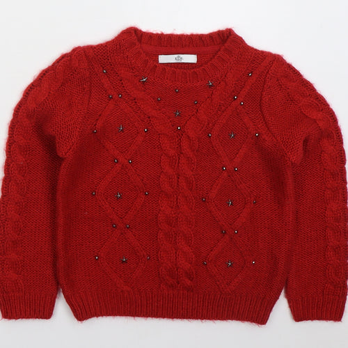M&Co Girls Red Crew Neck Acrylic Pullover Jumper Size 7-8 Years Pullover