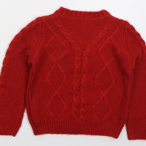 M&Co Girls Red Crew Neck Acrylic Pullover Jumper Size 7-8 Years Pullover
