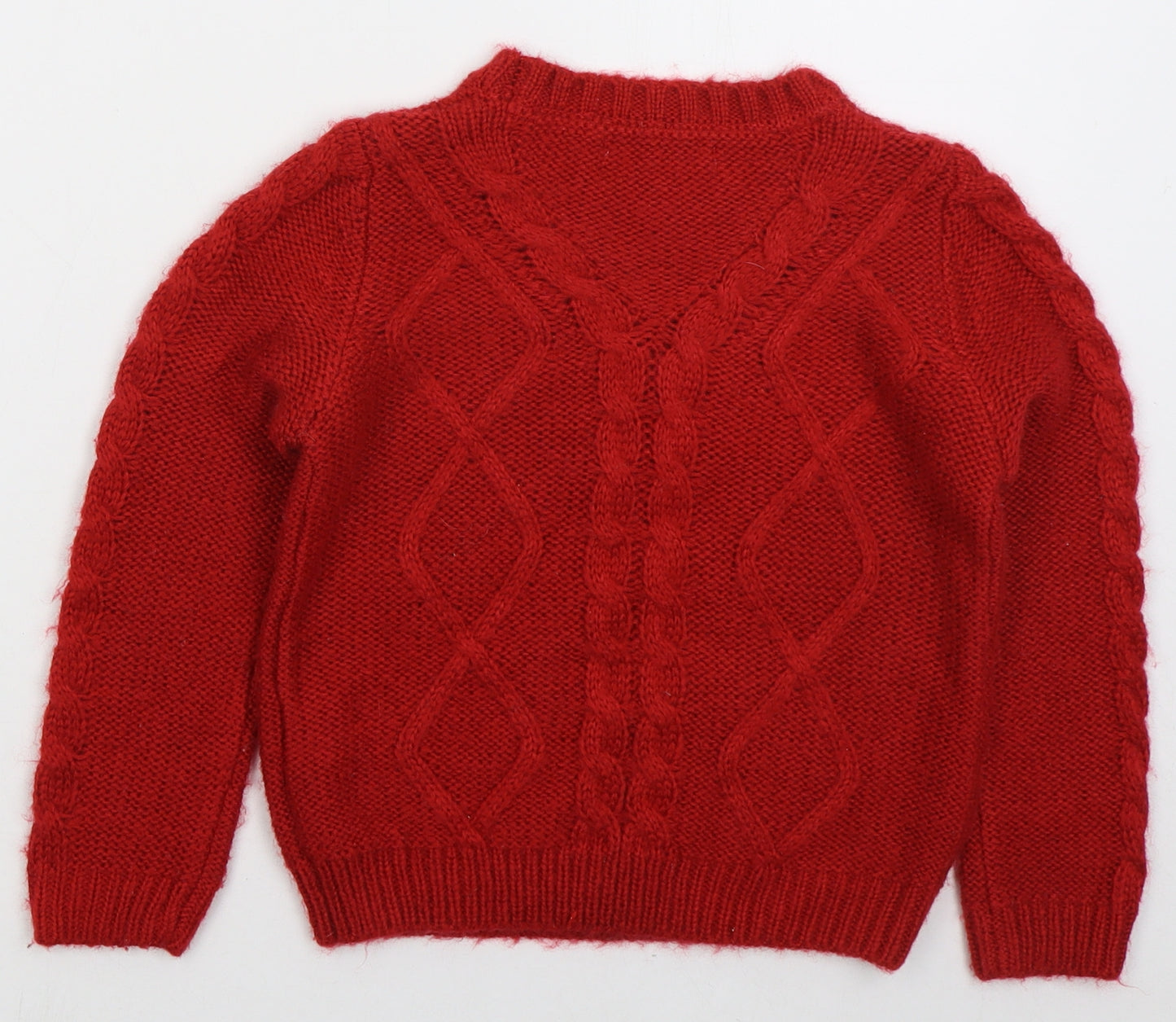 M&Co Girls Red Crew Neck Acrylic Pullover Jumper Size 7-8 Years Pullover