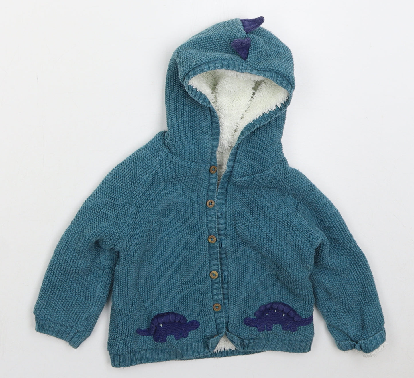 John Lewis Boys Blue Cotton Cardigan Jumper Size 18-24 Months Button - Dinosaurs