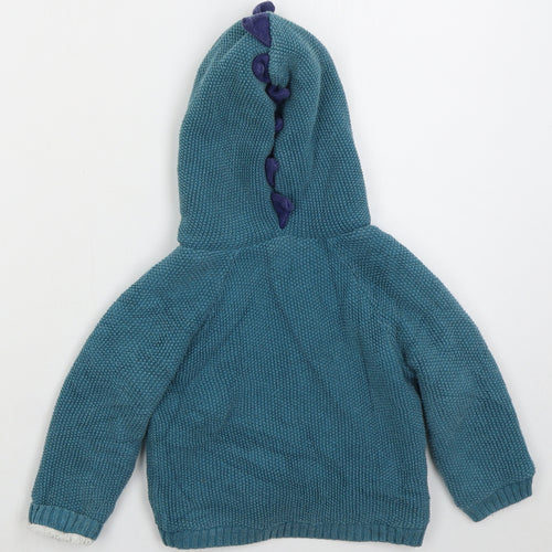 John Lewis Boys Blue Cotton Cardigan Jumper Size 18-24 Months Button - Dinosaurs