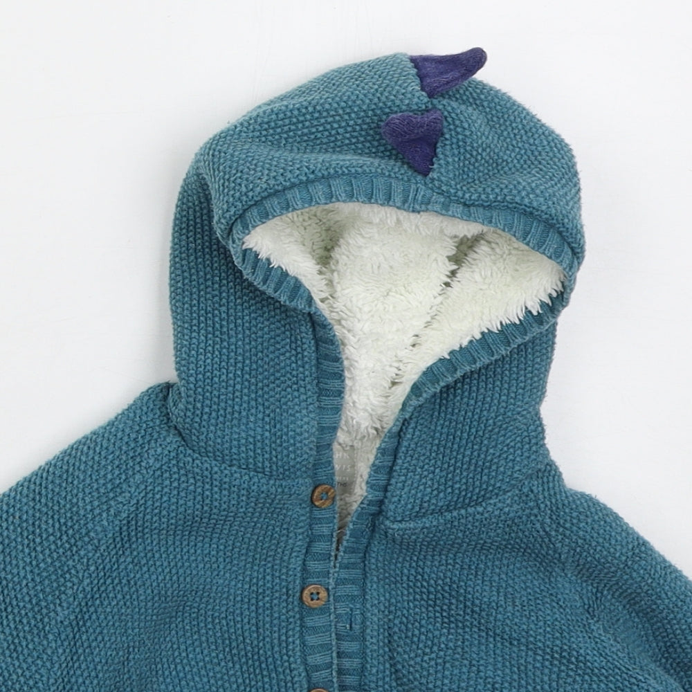 John Lewis Boys Blue Cotton Cardigan Jumper Size 18-24 Months Button - Dinosaurs