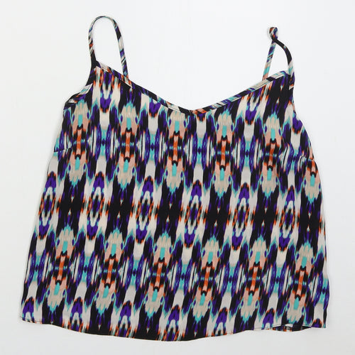 Atmosphere Womens Blue Geometric Polyester Basic Tank Size 10 V-Neck
