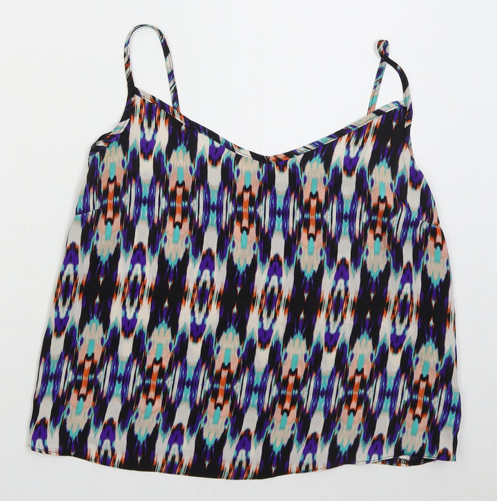 Atmosphere Womens Blue Geometric Polyester Basic Tank Size 10 V-Neck