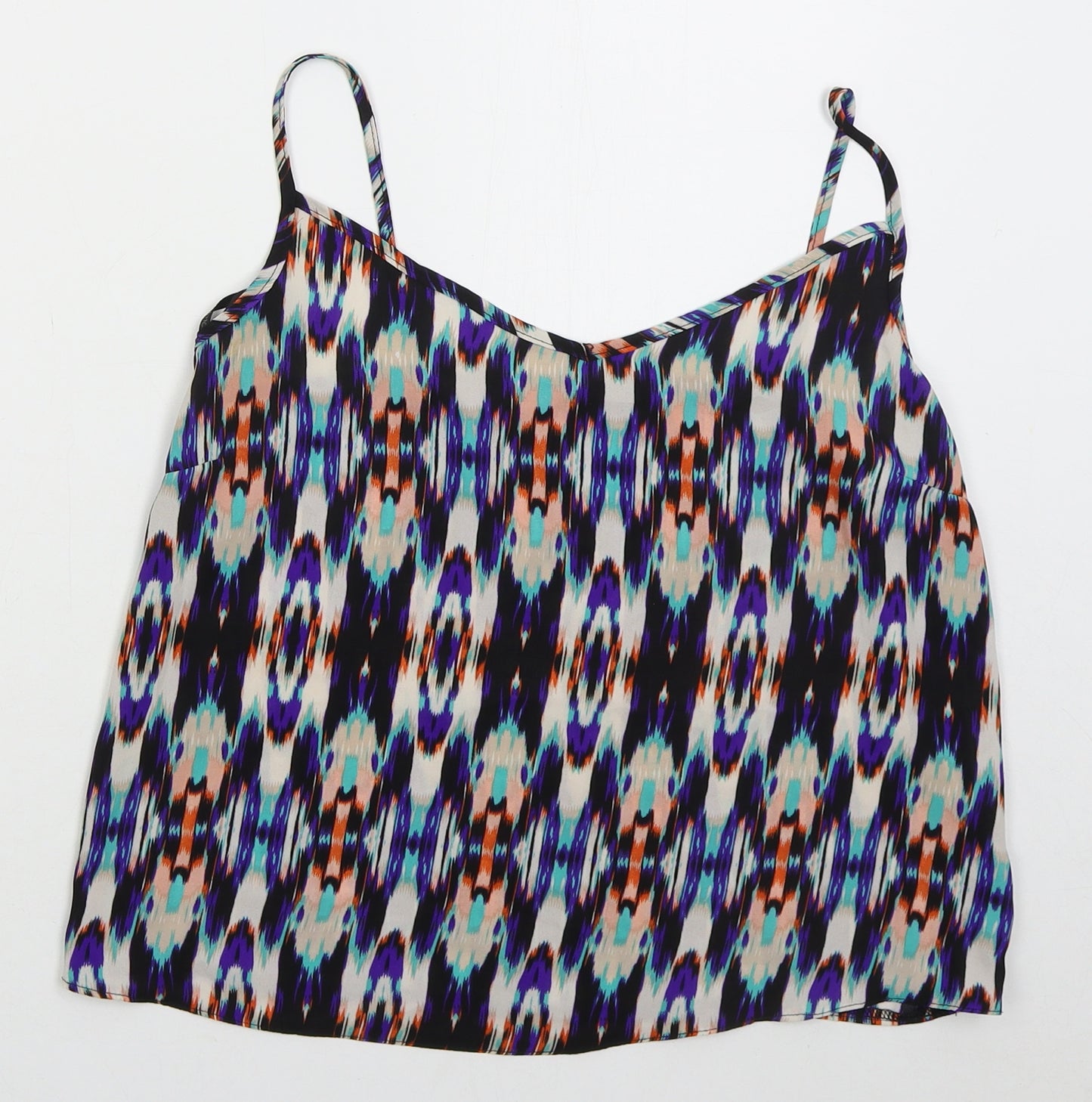 Atmosphere Womens Blue Geometric Polyester Basic Tank Size 10 V-Neck