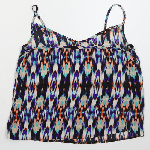 Atmosphere Womens Blue Geometric Polyester Basic Tank Size 10 V-Neck