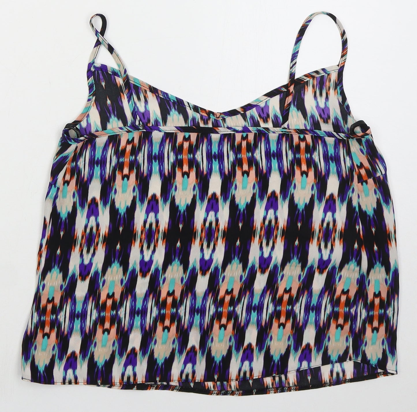 Atmosphere Womens Blue Geometric Polyester Basic Tank Size 10 V-Neck