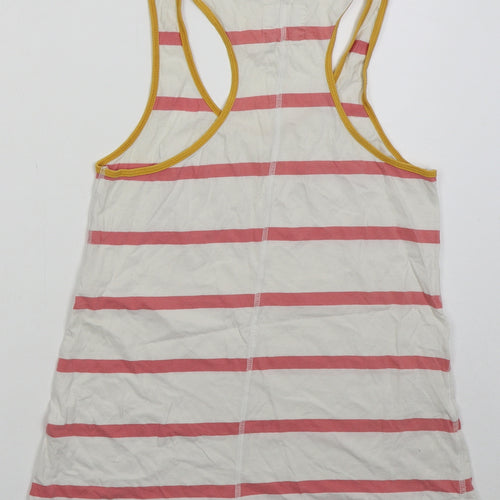 Jack Wills Womens White Striped Cotton Basic Tank Size 8 Round Neck - Pink