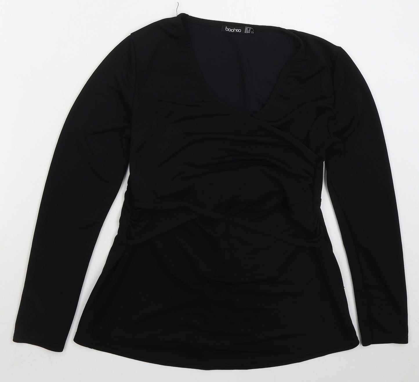 Boohoo Womens Black Polyester Basic T-Shirt Size 10 V-Neck