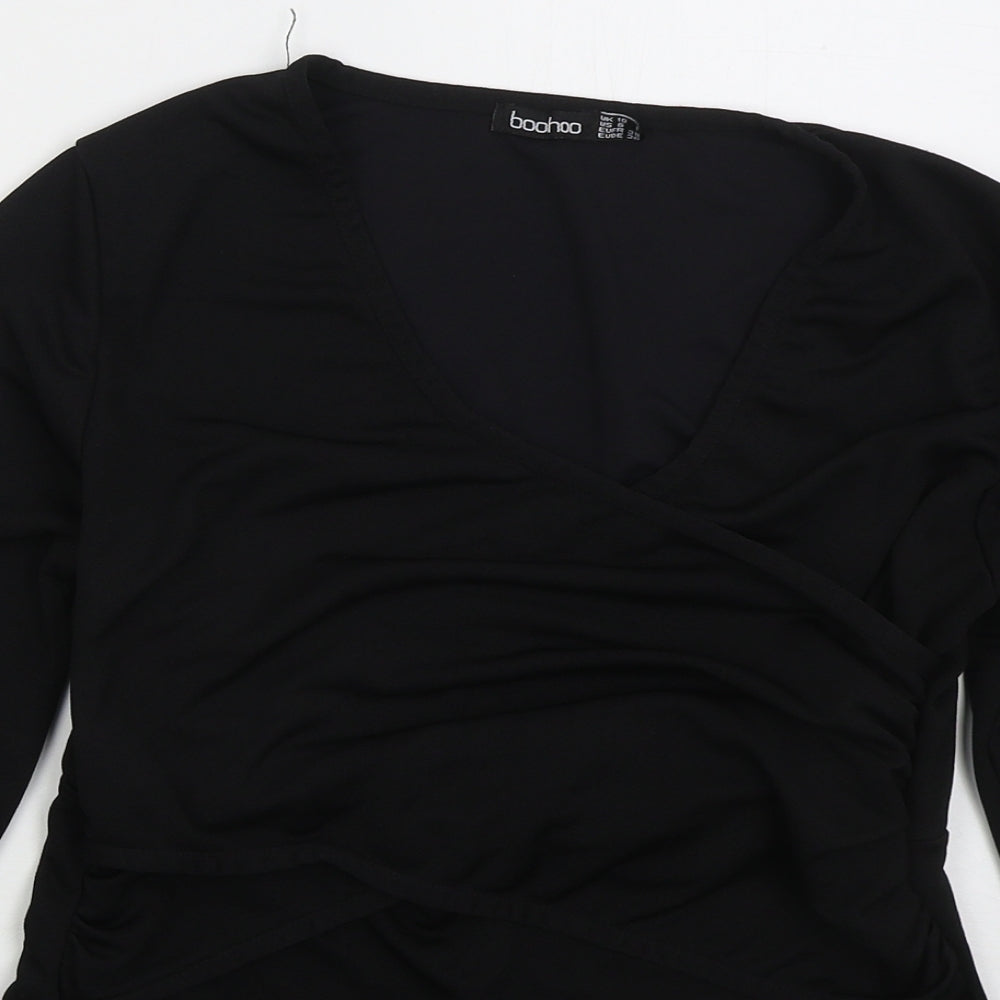 Boohoo Womens Black Polyester Basic T-Shirt Size 10 V-Neck