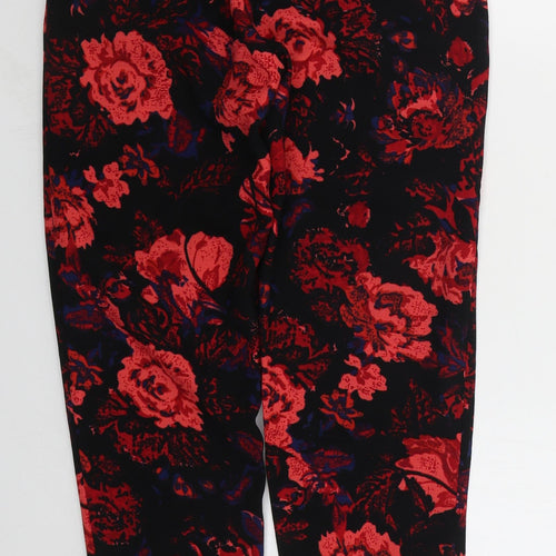 AX Paris Womens Red Floral Polyester Trousers Size 8 L28 in Regular Button