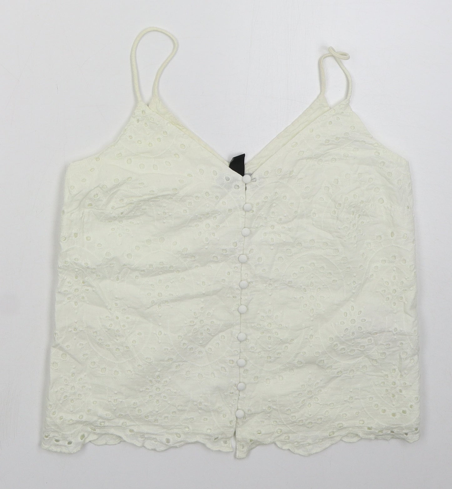 New Look Womens White Cotton Basic Tank Size 8 V-Neck