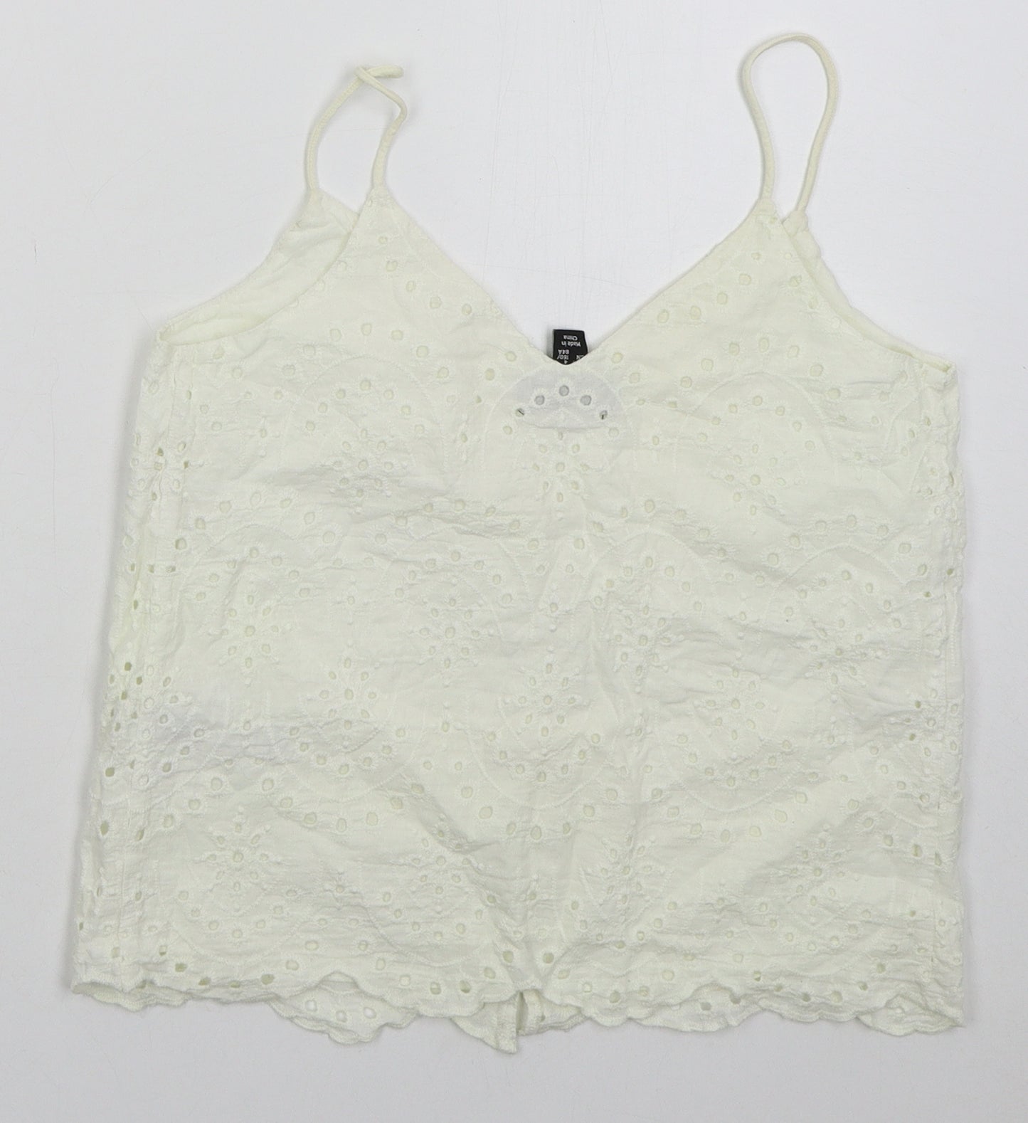 New Look Womens White Cotton Basic Tank Size 8 V-Neck