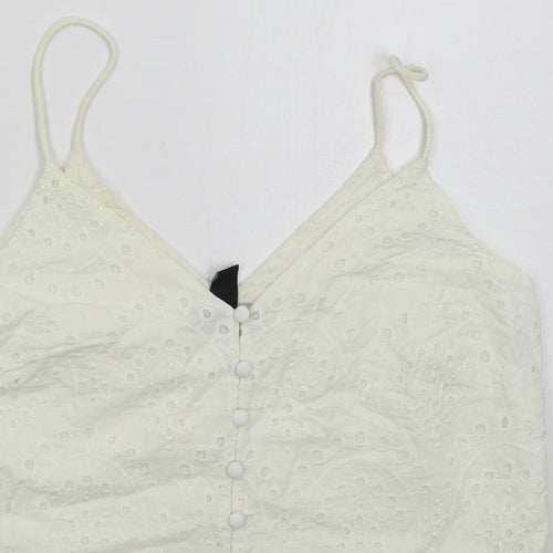 New Look Womens White Cotton Basic Tank Size 8 V-Neck