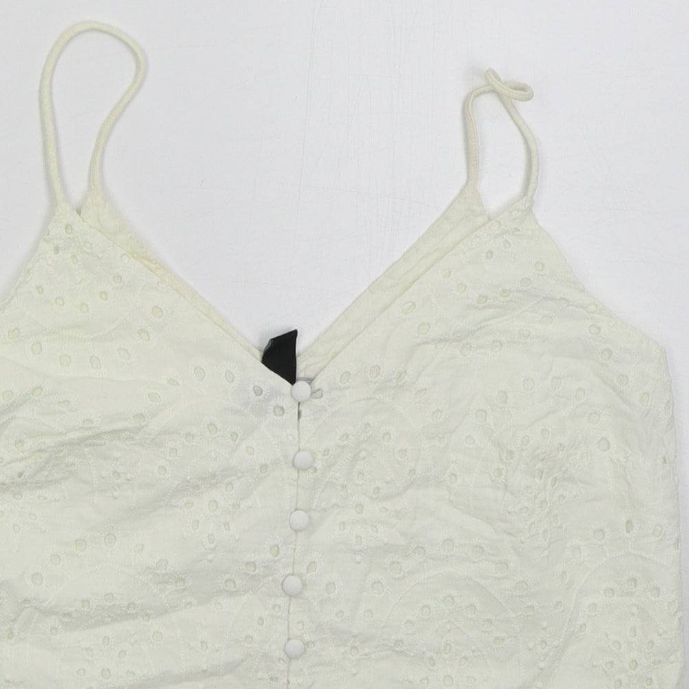 New Look Womens White Cotton Basic Tank Size 8 V-Neck