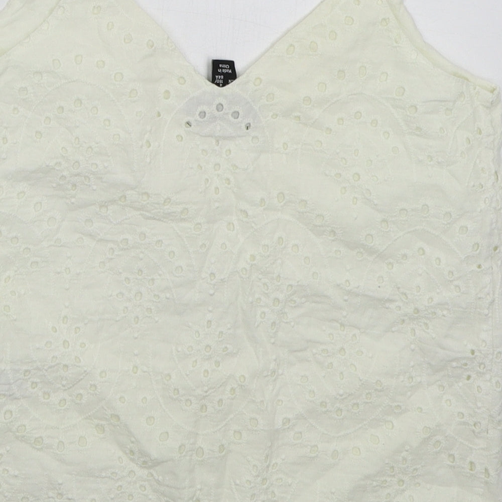 New Look Womens White Cotton Basic Tank Size 8 V-Neck