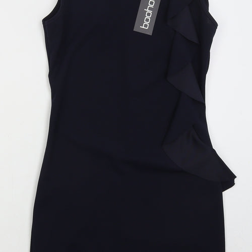 Boohoo Womens Blue Polyester Bodycon Size 10 Round Neck Pullover