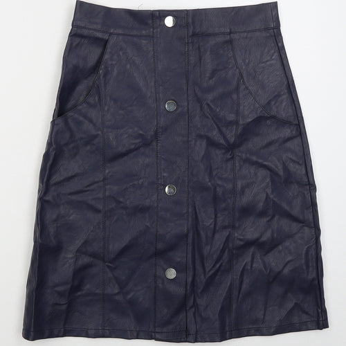 Cutie Womens Blue Polyurethane A-Line Skirt Size 8 Button