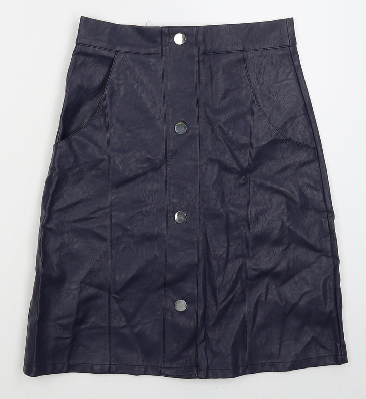 Cutie Womens Blue Polyurethane A-Line Skirt Size 8 Button
