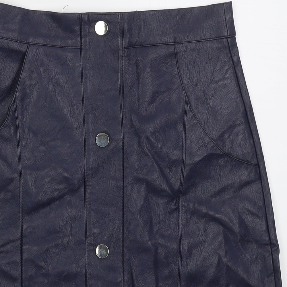 Cutie Womens Blue Polyurethane A-Line Skirt Size 8 Button