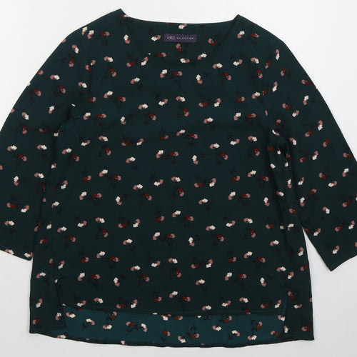 Marks and Spencer Womens Green Floral Polyester Basic Blouse Size 8 Round Neck