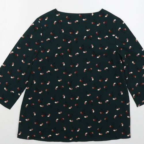 Marks and Spencer Womens Green Floral Polyester Basic Blouse Size 8 Round Neck