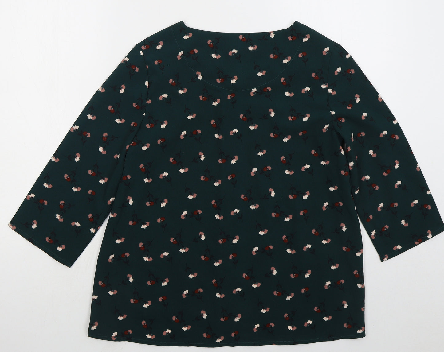 Marks and Spencer Womens Green Floral Polyester Basic Blouse Size 8 Round Neck