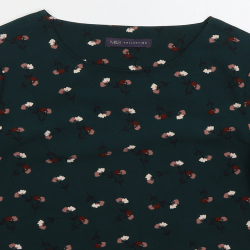 Marks and Spencer Womens Green Floral Polyester Basic Blouse Size 8 Round Neck