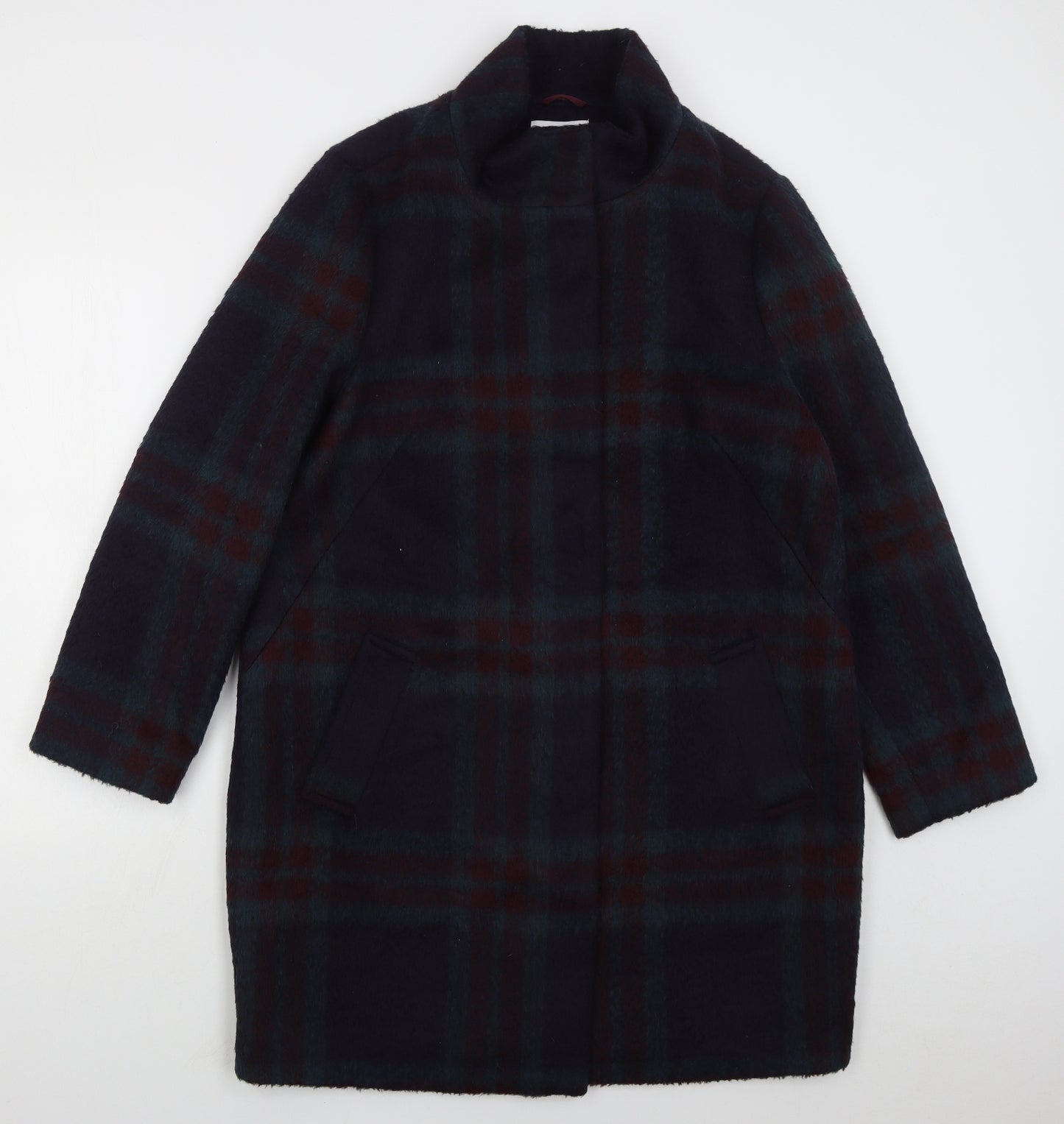 Marks and Spencer Womens Blue Check Pea Coat Coat Size 14 Button