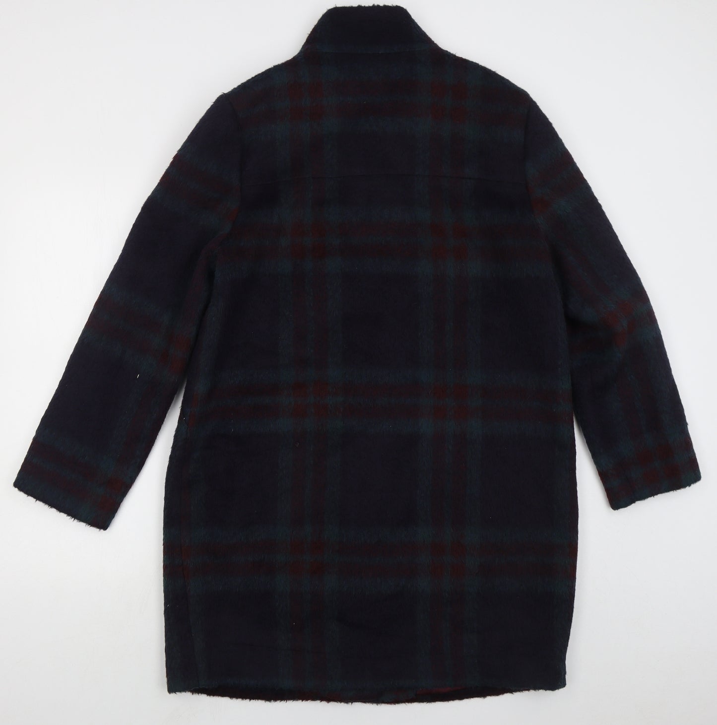 Marks and Spencer Womens Blue Check Pea Coat Coat Size 14 Button