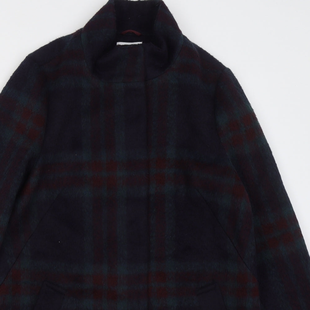 Marks and Spencer Womens Blue Check Pea Coat Coat Size 14 Button