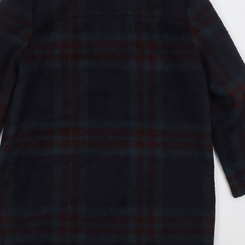 Marks and Spencer Womens Blue Check Pea Coat Coat Size 14 Button