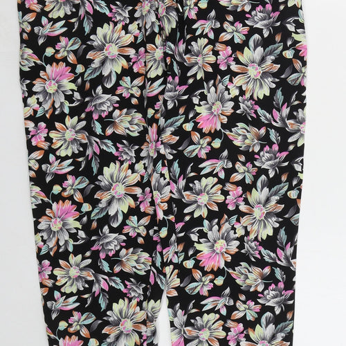 Exhibit Womens Black Floral Polyester Trousers Size 10 L26 in Regular Drawstring