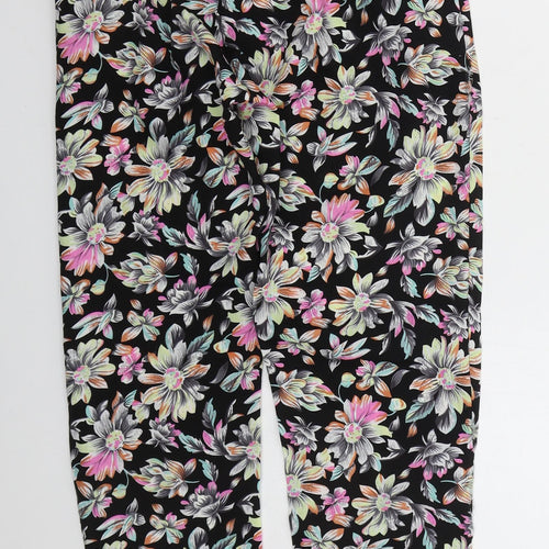 Exhibit Womens Black Floral Polyester Trousers Size 10 L26 in Regular Drawstring