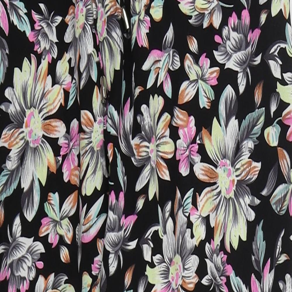 Exhibit Womens Black Floral Polyester Trousers Size 10 L26 in Regular Drawstring