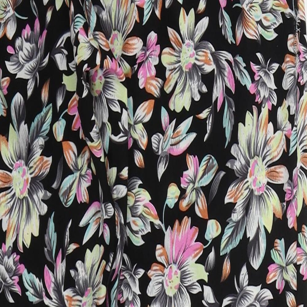 Exhibit Womens Black Floral Polyester Trousers Size 10 L26 in Regular Drawstring