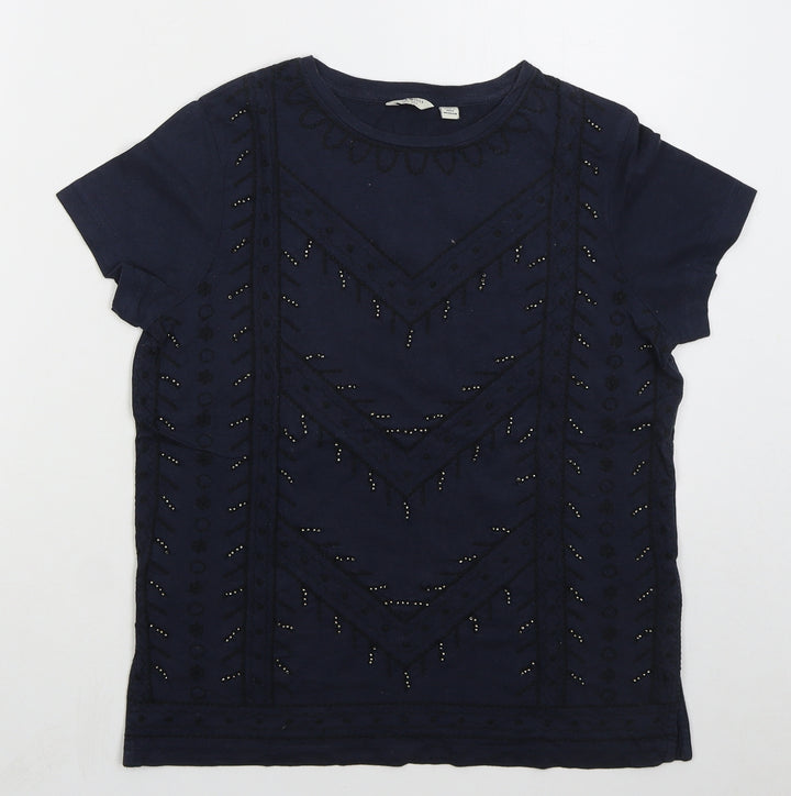 Jack Wills Womens Blue Geometric Cotton Basic T-Shirt Size 6 Crew Neck