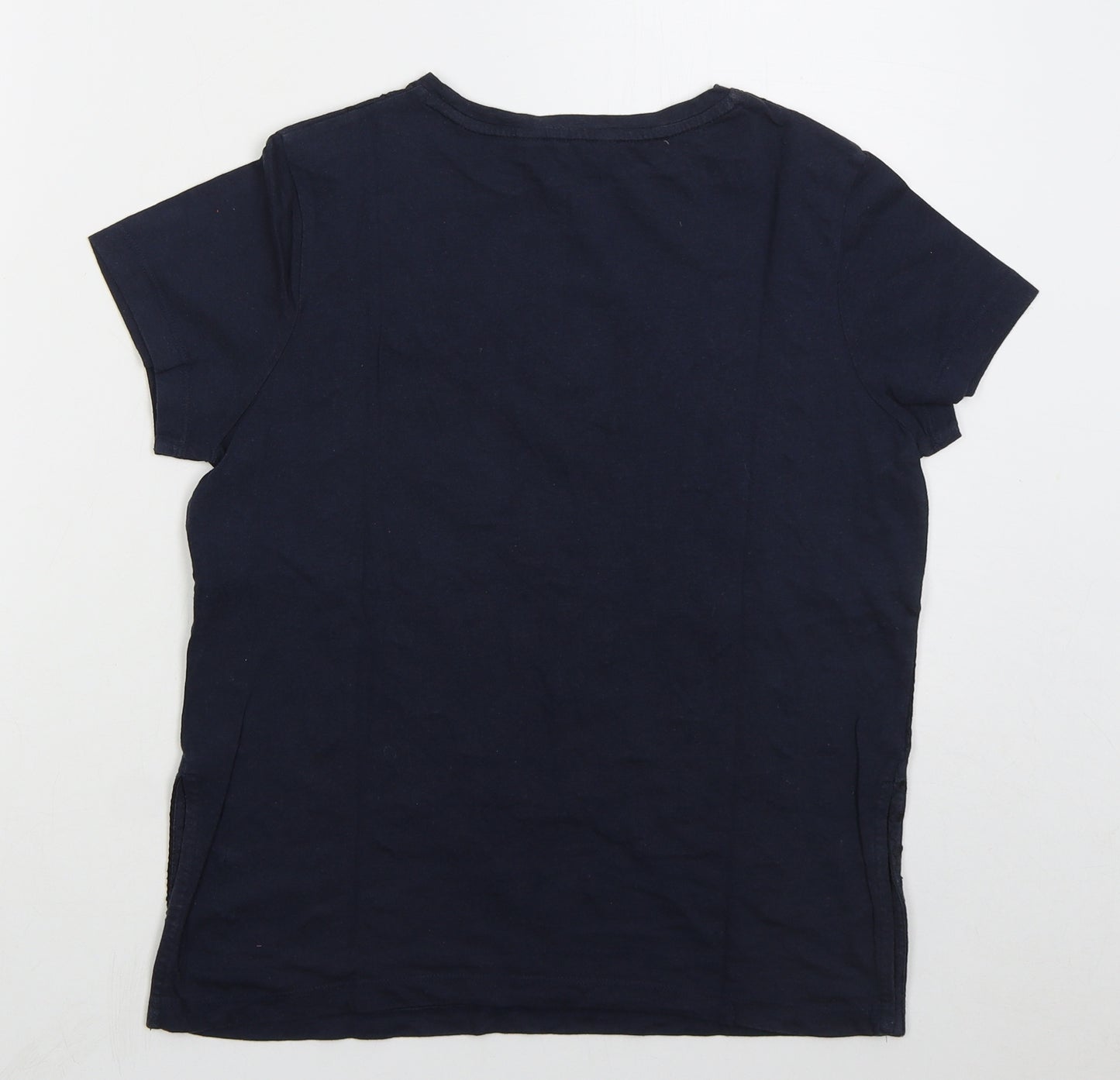 Jack Wills Womens Blue Geometric Cotton Basic T-Shirt Size 6 Crew Neck