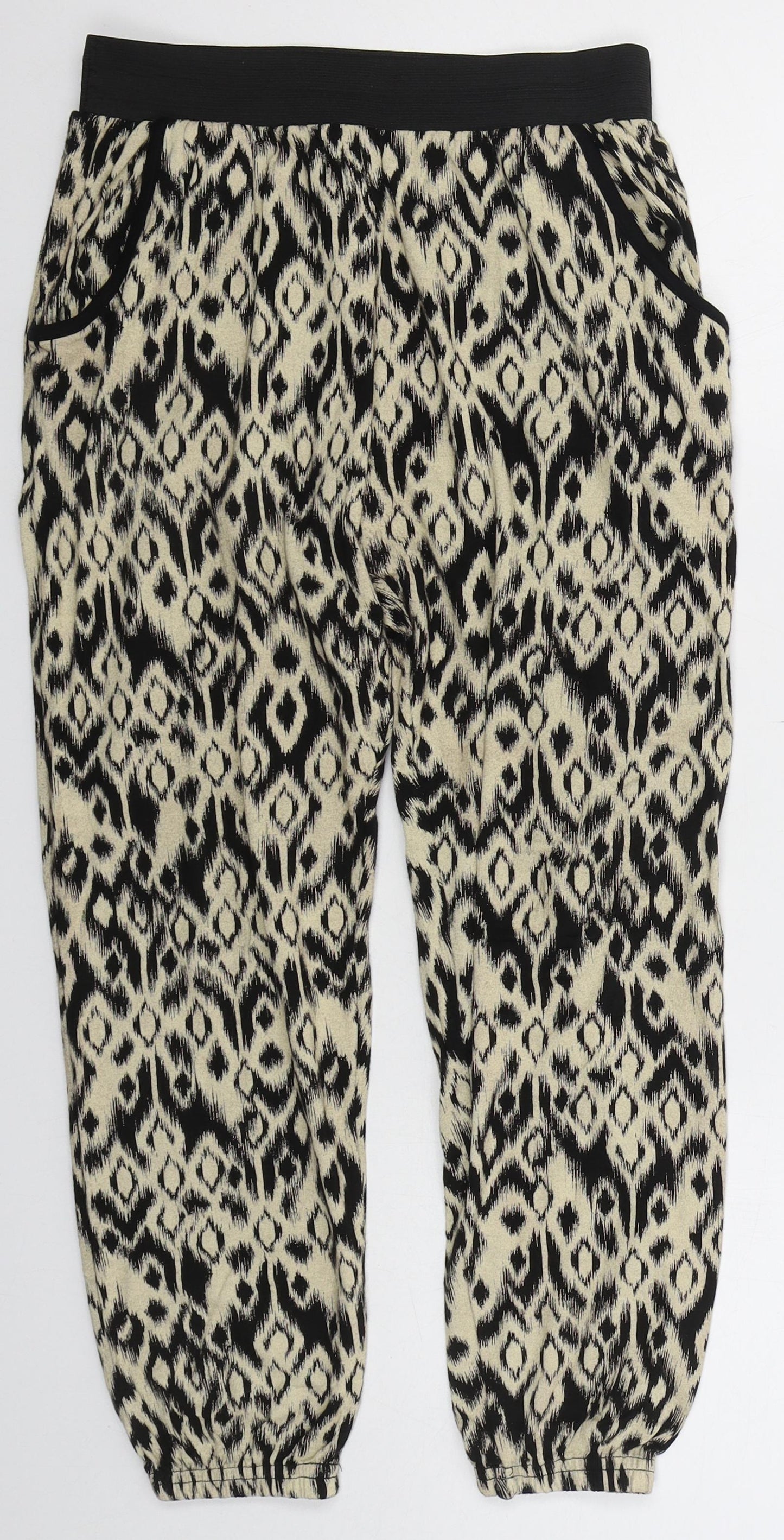 Preworn Womens Beige Geometric Viscose Trousers Size S L24 in Regular
