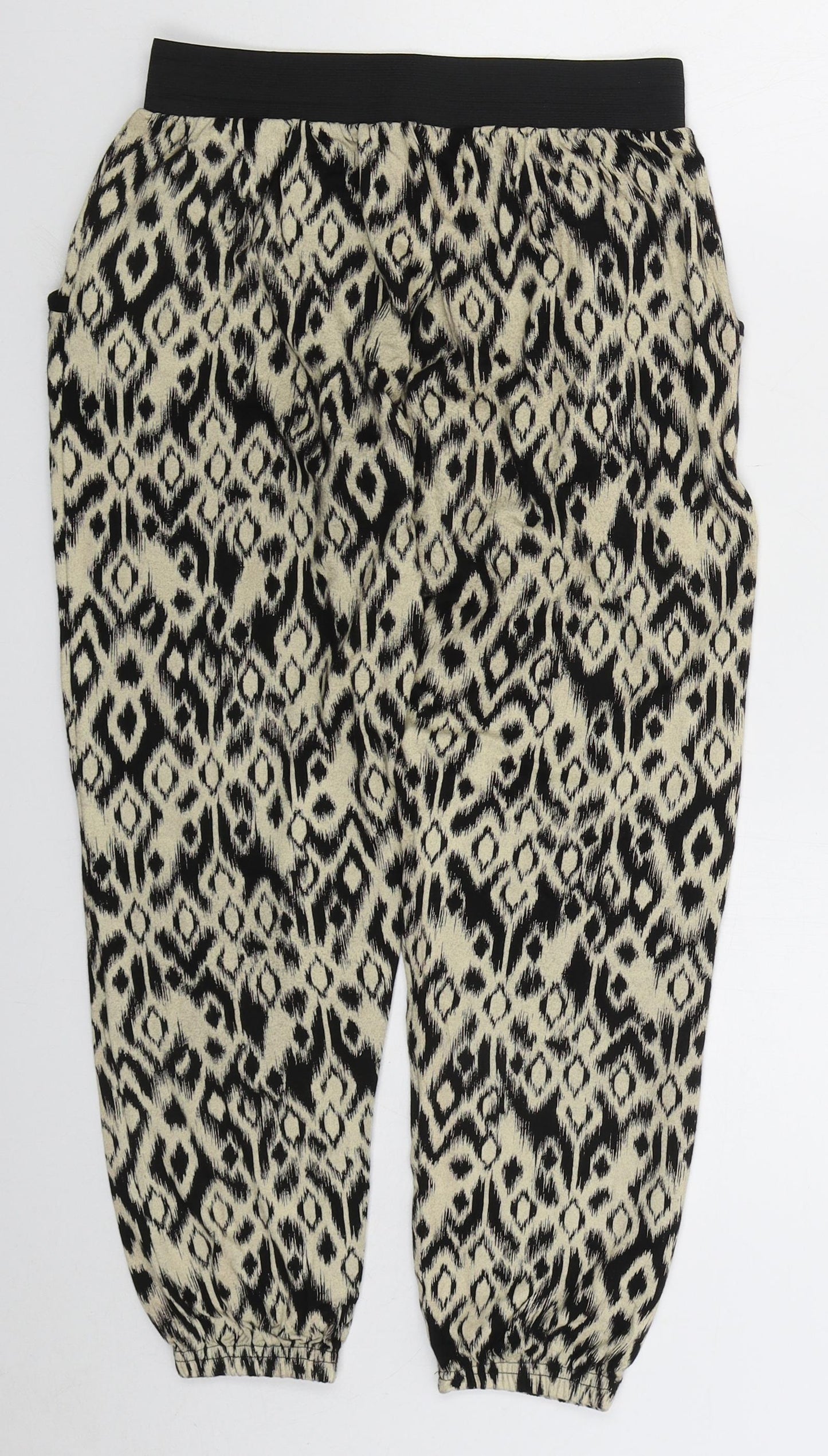 Preworn Womens Beige Geometric Viscose Trousers Size S L24 in Regular