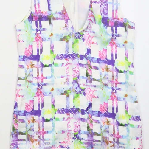 Fashion Union Womens White Check Polyester Mini Size 10 V-Neck Zip