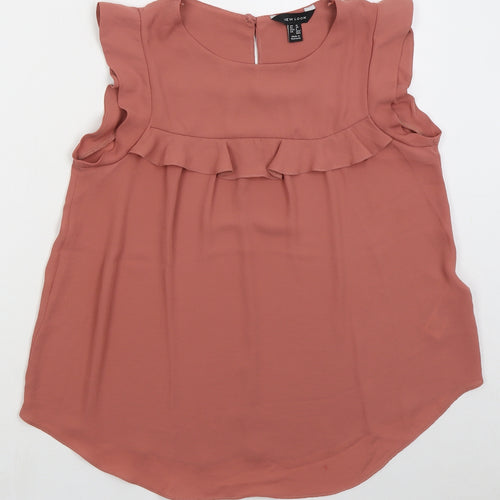 New Look Womens Pink Polyester Basic Blouse Size 10 Round Neck