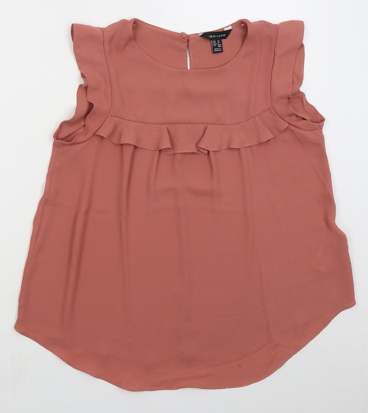 New Look Womens Pink Polyester Basic Blouse Size 10 Round Neck
