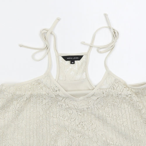 New Look Womens Beige Polyester Basic Tank Size 10 V-Neck