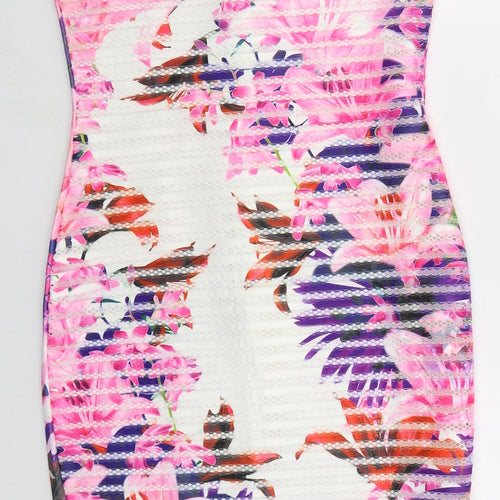 QED London Womens Pink Floral Polyester Bodycon Size 10 Halter Zip